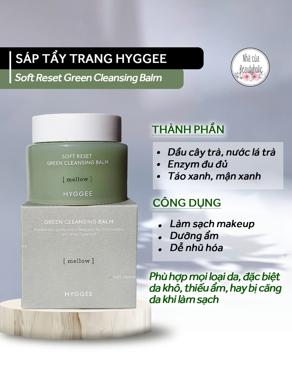 [HCM][Nhacuabeautyholic] Sáp tẩy trang HYGGEE SOFT RESET GREEN CLEANSING BALM