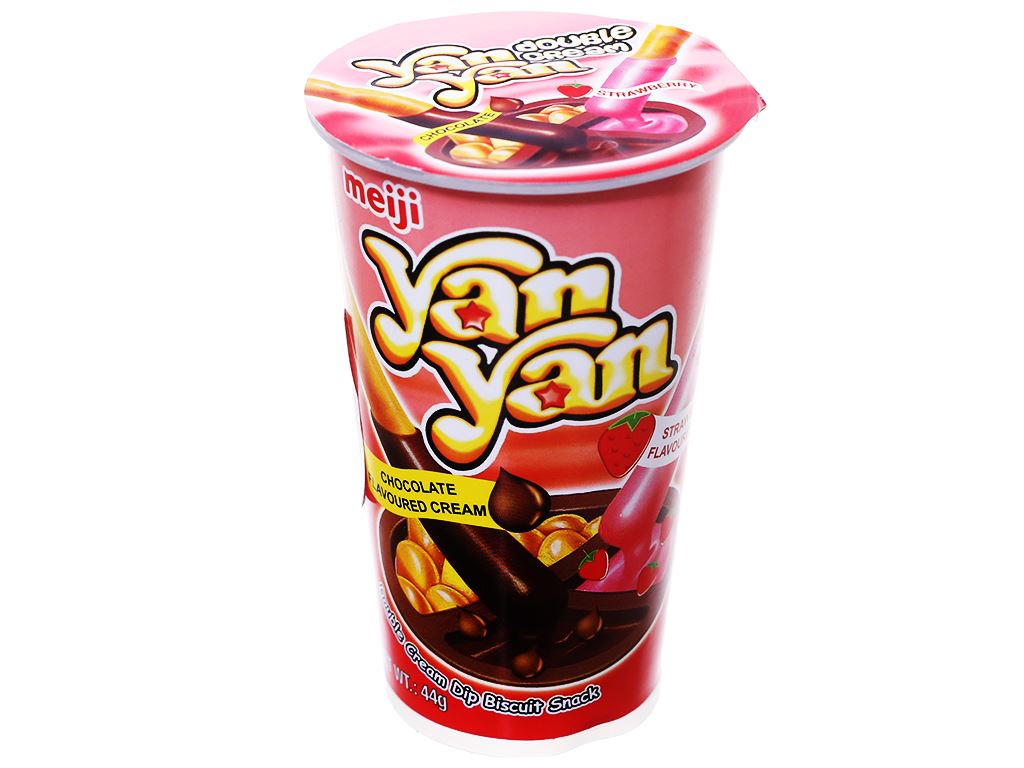 Bánh que Meiji Yan Yan chấm kem hương dâu/ socola/ vani ly 44g - Tạp hóa Bát Muội