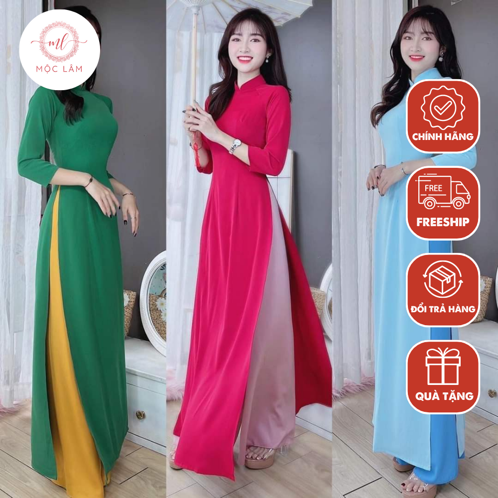 Áo dài trơn chất liệu lụa mỹ loại 1 - áo dài mộc lâm - ad19