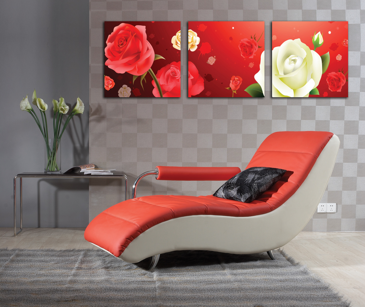 Tranh poster bộ ghép hoa hồng treo cầu thang, tranh bộ ghép, tranh bộ 3 tấm treo phòng khách HH00257