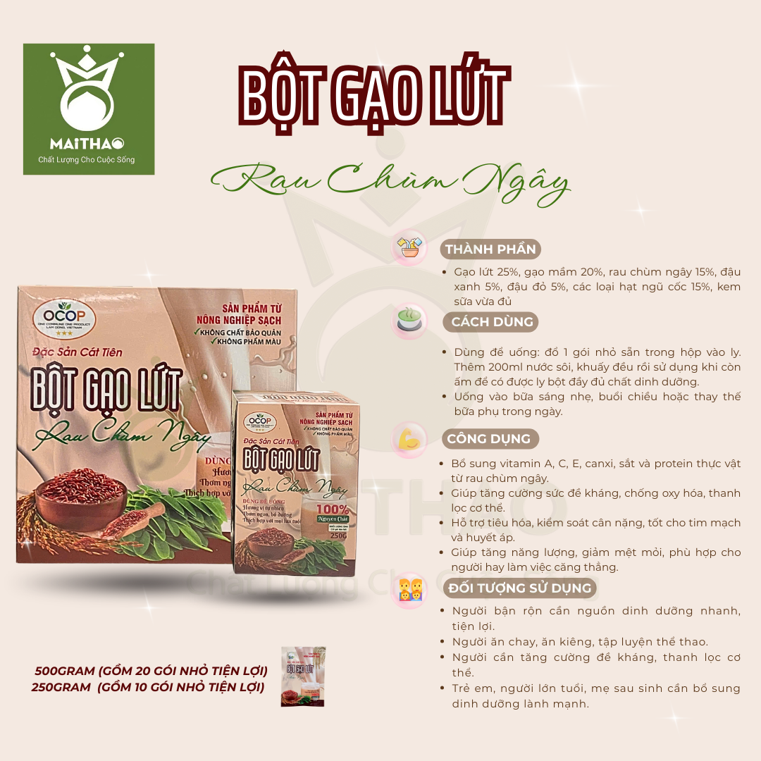 Bột Gạo Lứt bổ sung dinh dưỡng từ thiên nhiên cho dáng thon (cho người ăn kiêng) - Đặc sản Cát Tiên