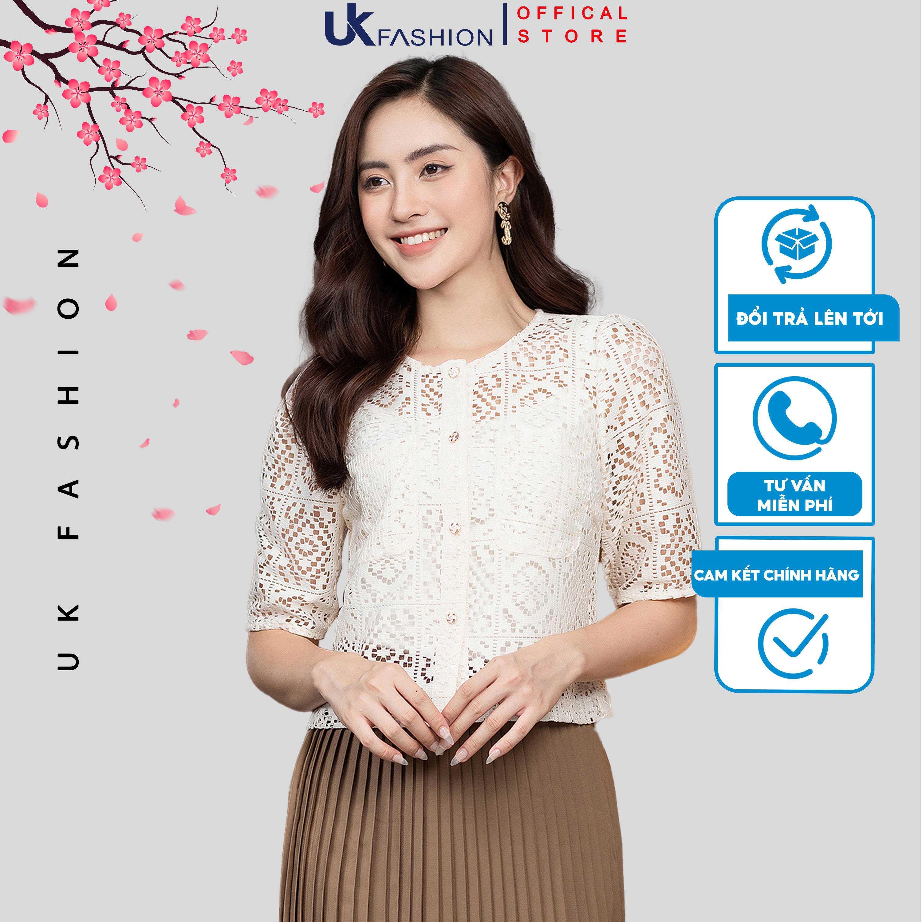 Áo sơ mi ren công sở nữ 1 lớp uk fashion thiết kế tay lỡ, quý phái sang chảnh nksm2207004