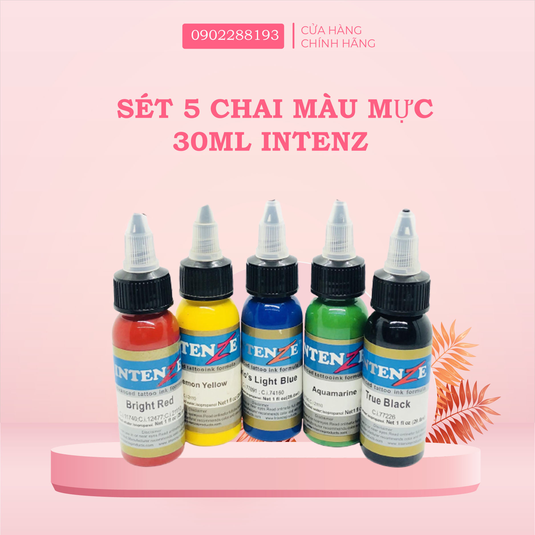 Combo 5 mực màu intenz mực màu xăm hình các tông cơ bản 30ml.