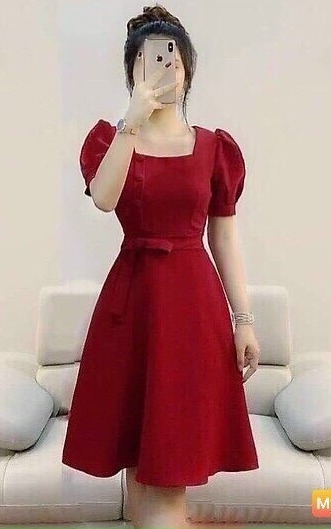 [HCM]Đầm tiểu thư đính nút nơ eo dễ thương siêu phẩm nàng thơ