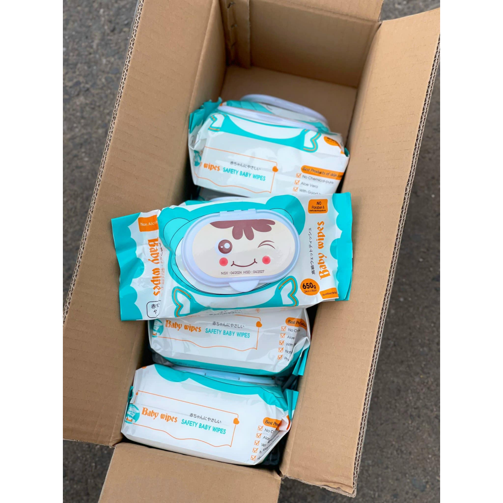  Thùng 10 GÓI khăn ướt SIÊU TO BABY WIPES an toàn cho bé 650gr. KLT 550gr đủ màu Khổ khăn 20x20 đa năng 