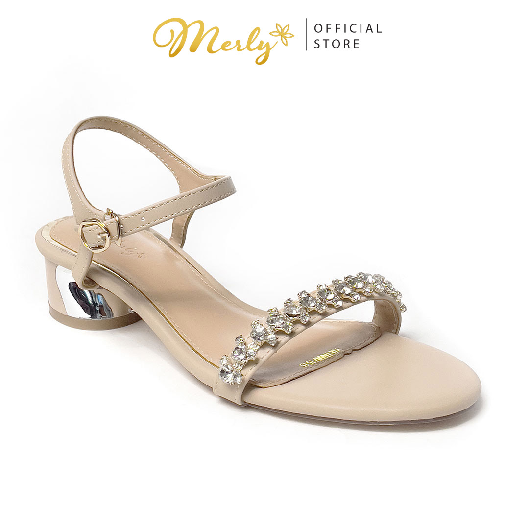 Giày Sandal Gót Thấp Đính Đá Merly 1515, Giày Sandal Nữ Size Lớn