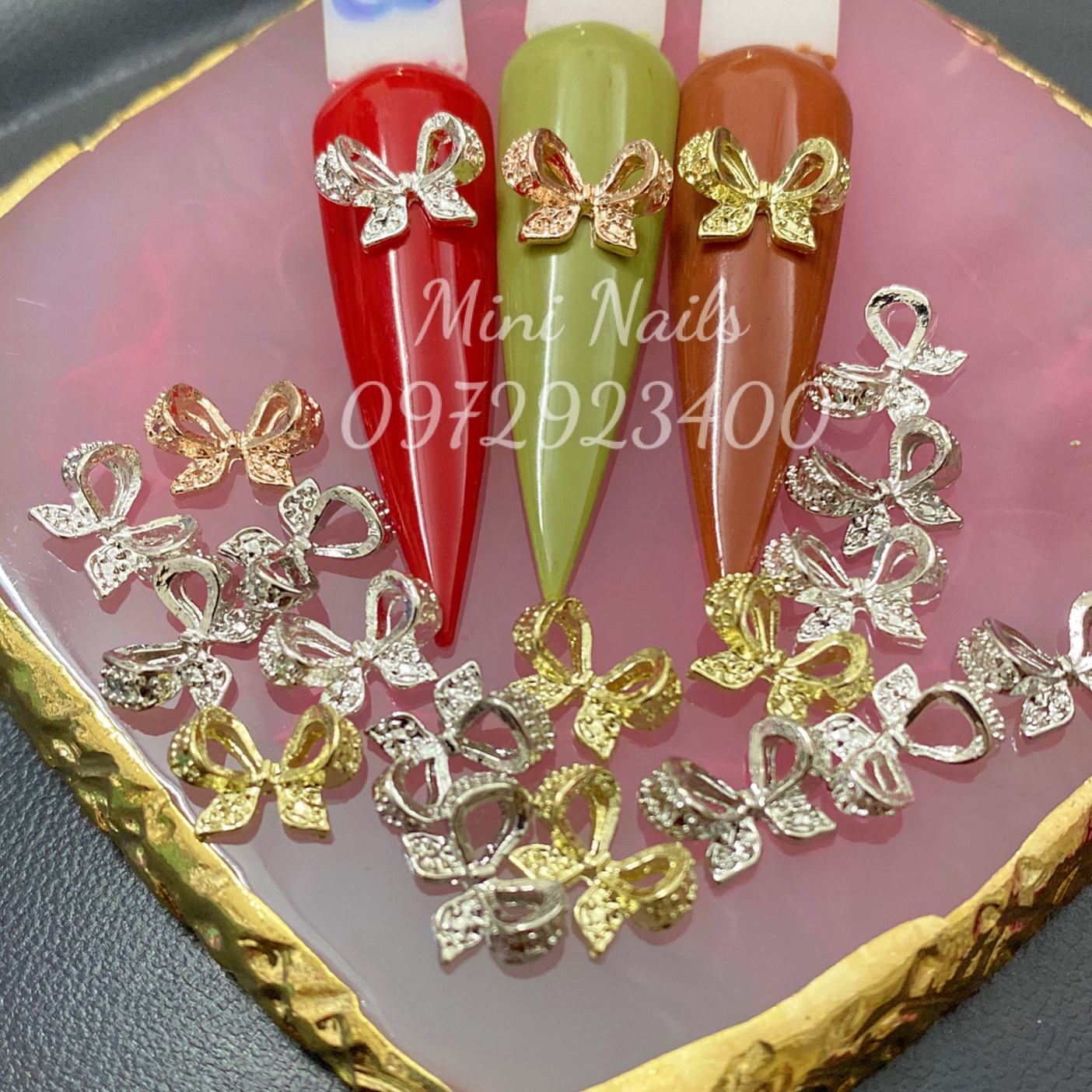 Charm nơ kim loại đính móng tay ,túi 20 charm - mini nails