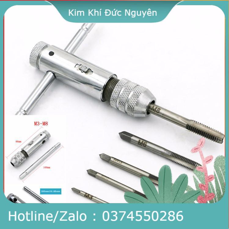 Bộ sản phẩm tay quay taro tạo ren răng tự động m3-m8 tặng kèm 5 mũi taro ren hàng cao cấp