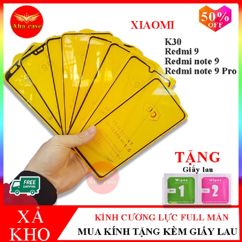 Kính cường lực xiaomi redmi note 9, redmi note 9 pro, xiaomi redmi 9, redmi K30 Tất cả đều là kính cường lực 9d Full Màn + Tặng giấy lau màn hình