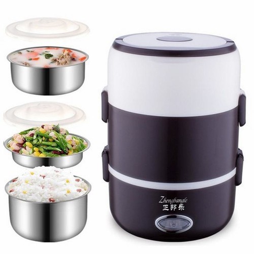 Hộp cơm cắm điện inox 3 tầng đa năng nóng cực nhanh-Cà men văn phòng-Cặp lồng cắm điện giữ nhiệt inox
