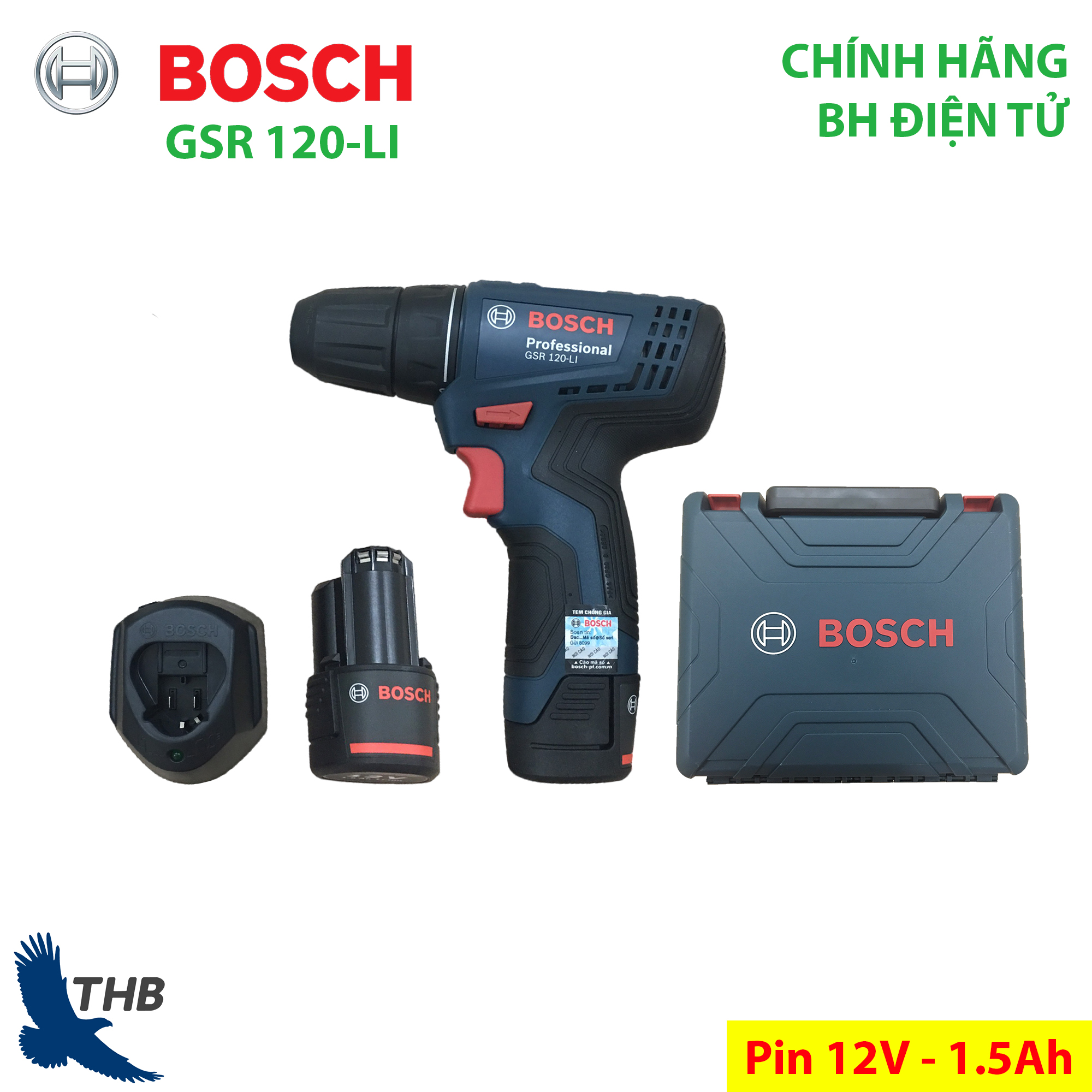 Máy khoan bắt vít dùng pin Bosch GSR 120-LI - xuất xứ Malaysia Bảo hành điện tử 12 tháng Pin 12V-2Ah