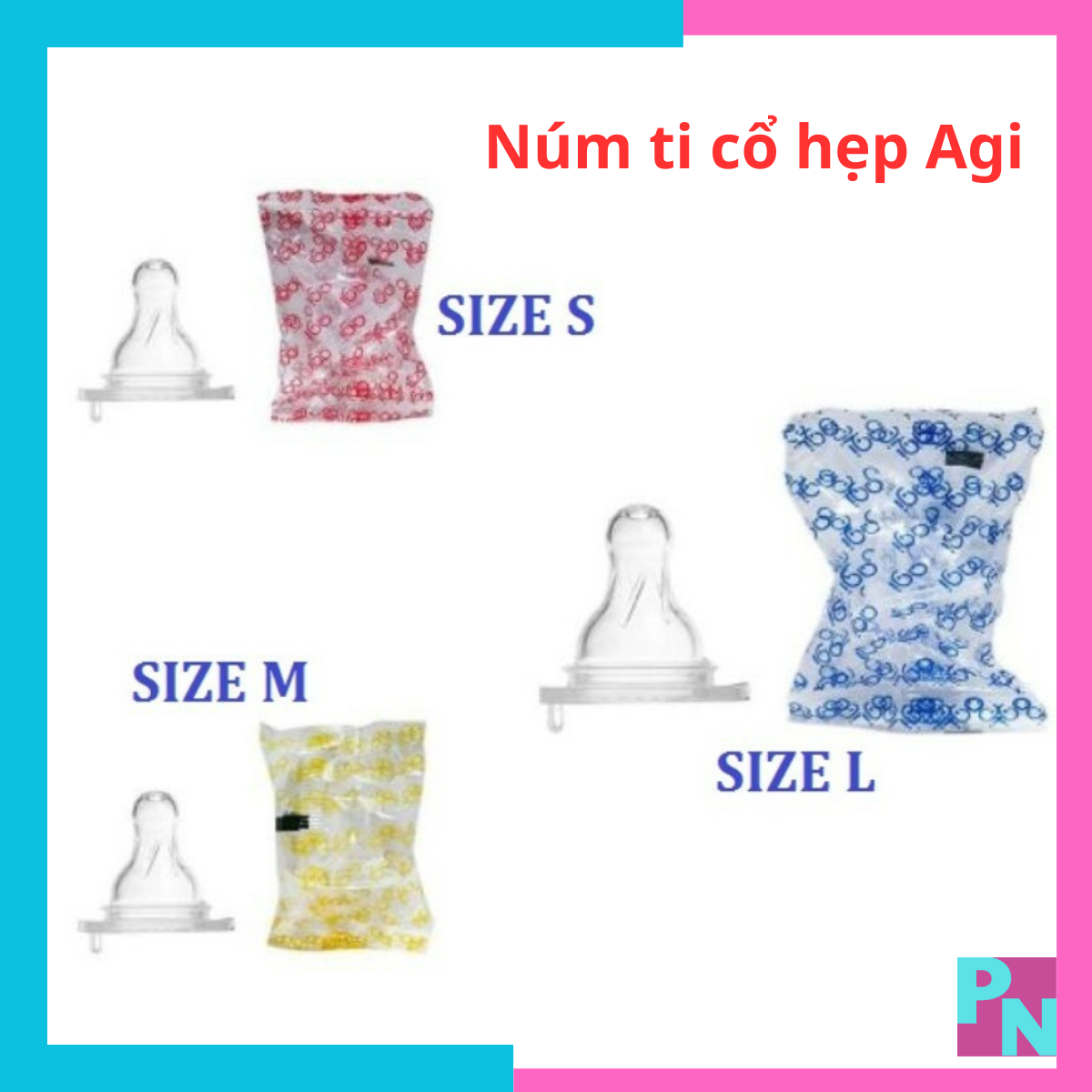 Núm vú cổ hẹp Agi núm ti cổ hẹp siêu mềm cho bé có đủ size S M L