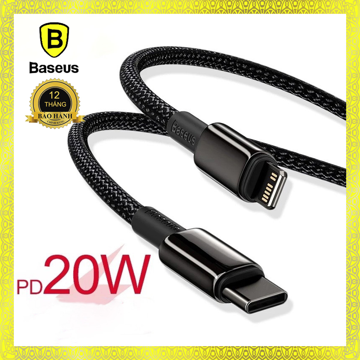 Cáp sạc dữ liệu Iphone 12 Baseus Tungsten Gold Fast Charging Data Cable Type-C to Lightning PD 20W