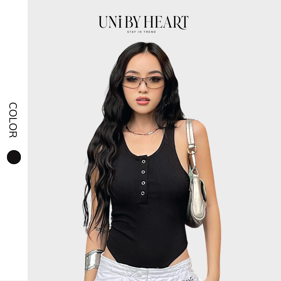 Áo bodysuit liền thân nữ Laine Bodysuit BDS02 dáng ôm, thiết kế ba lỗ, đính khuy cài - Uni By Heart