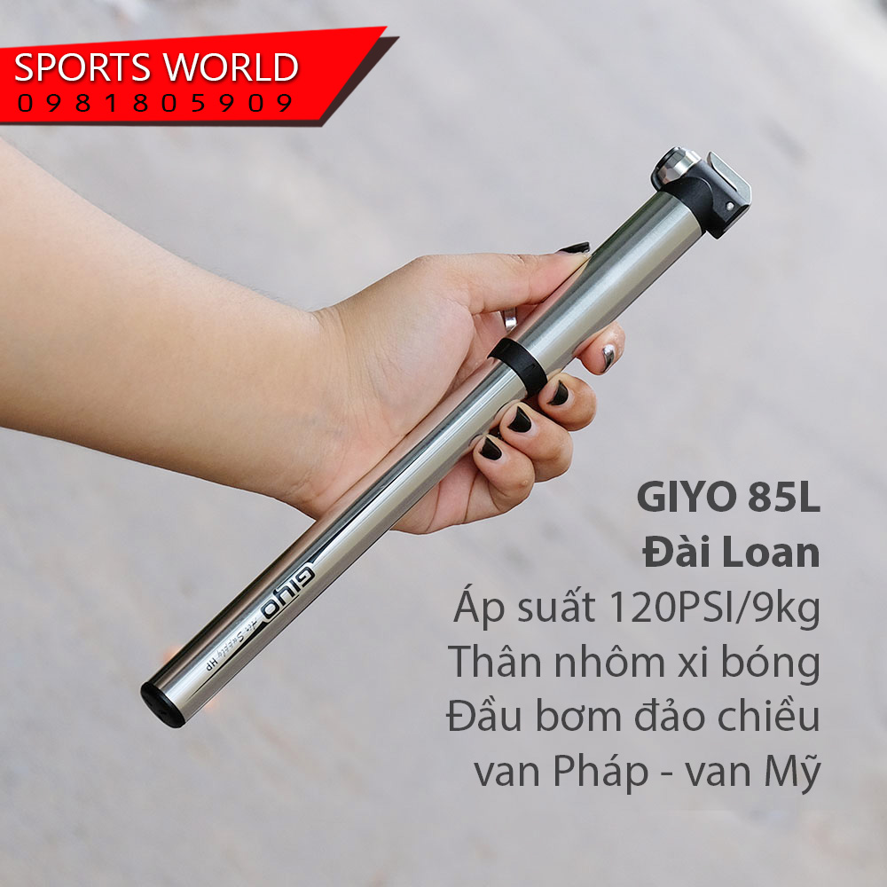 Bơm xe đạp mini 120PSI/9Kg GIYO-85L thân nhôm, dài 27cm