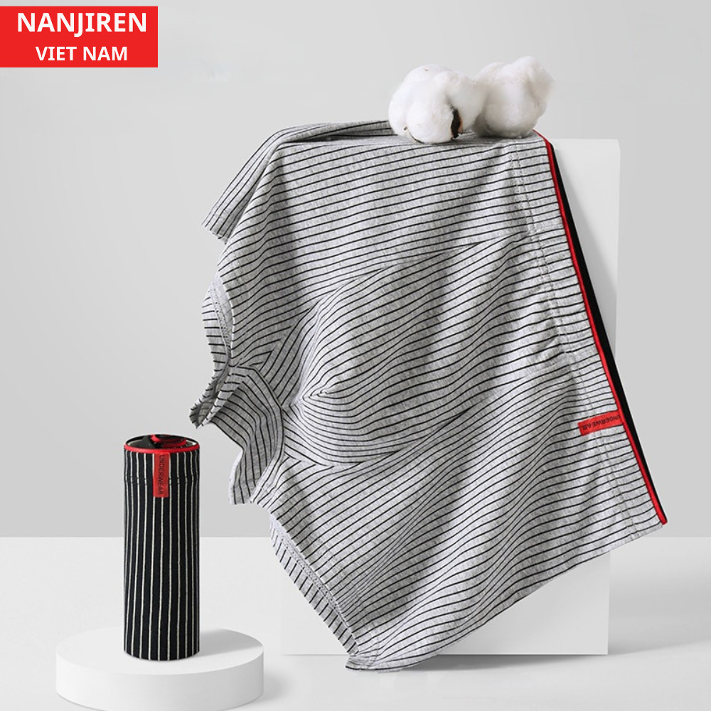 Hộp 4 quần sịp boxer nam vải thun lạnh cao cấp chính hãng nanjiren họa tiết kẻ sọc