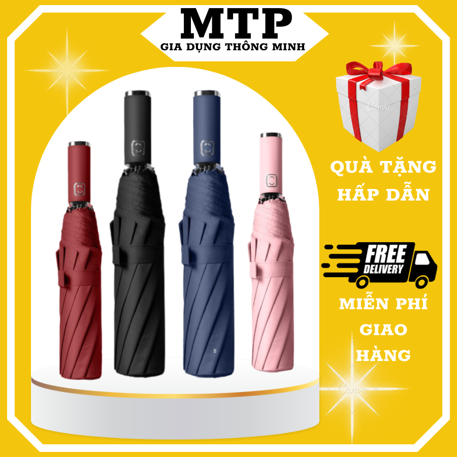 Ô dù che mưa đi nắng 12 nan 8 nan mở tự động gấp nhỏ gọn cầm tay 2 chiều cỡ lớn, Dù đi mưa chống tia UV