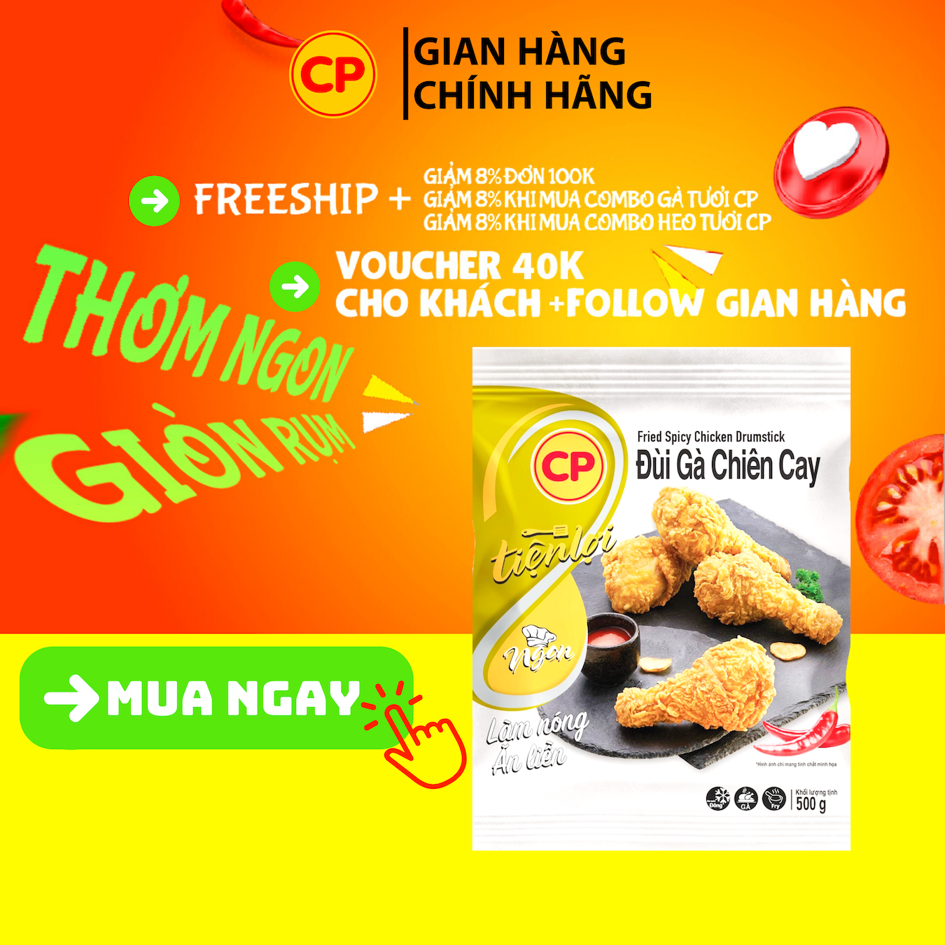 Đùi gà chiên cay cp 500g - gà rán giá rẻ