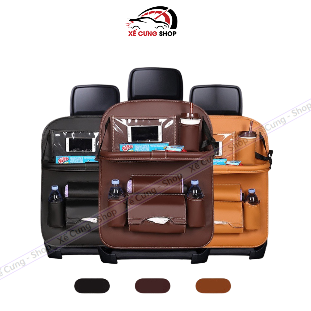 Túi để đồ ô tô cài sau ghế có khay làm bàn để đồ - chất liệu da cao cấp