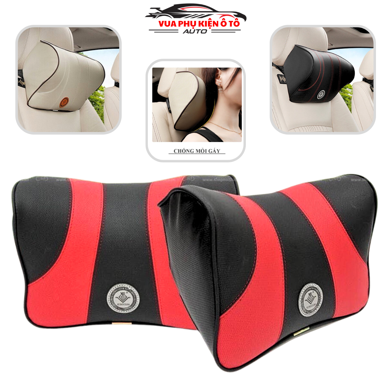 Gối tựa đầu cao su non đúc nguyên khối bọc da cao cấp cho xe hơi ghế văn phòng siêu đàn hồi