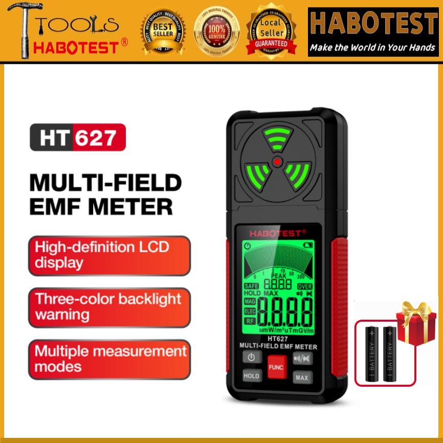 HABOTEST Smart Portable EMF Meter Handheld Digital Electromagnetic Radiation Detector Magnetic Field Tester HT627
