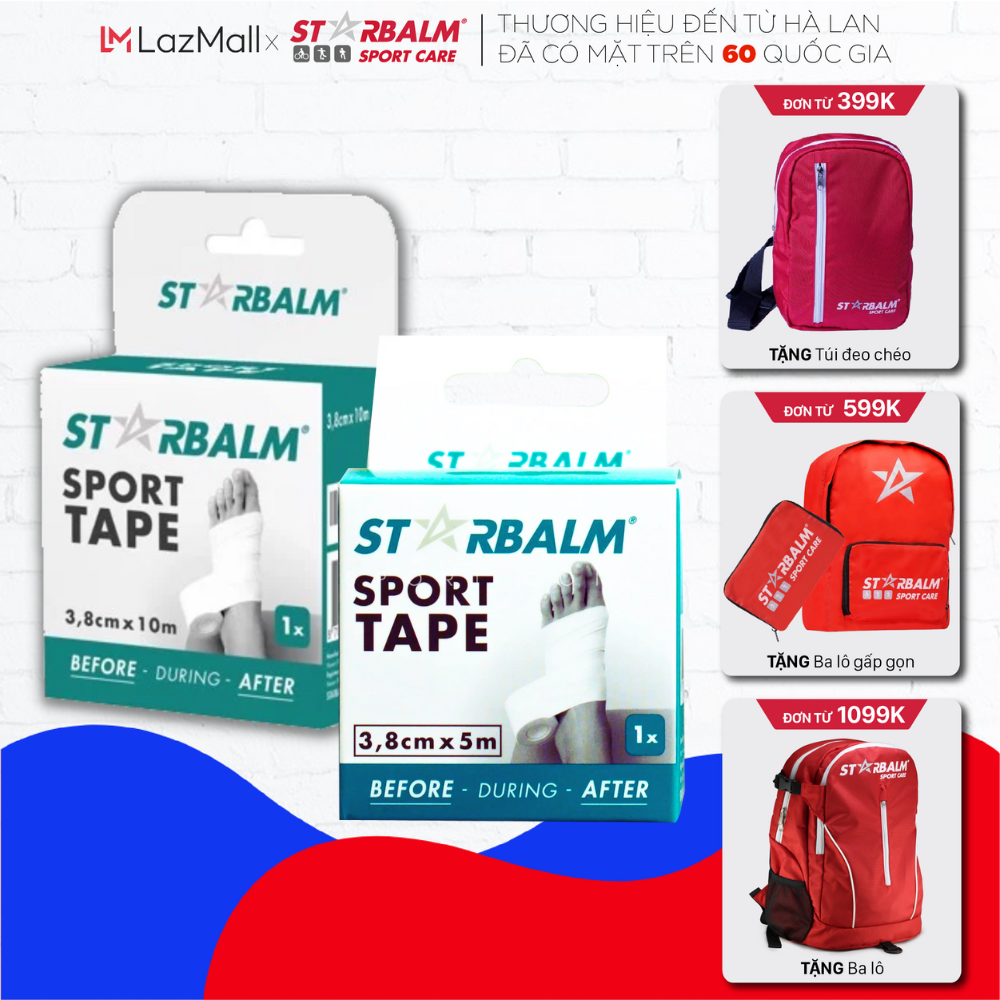 Bộ 2 Băng Vải Thể Thao 3,8cm x 5m & 3,8cm x 10m, Cố Định Khớp Tay, Chân, Gối, Bảo Vệ Khớp Khi Vận Động, Băng Vải Thể Thao Sport Tape Starbalm