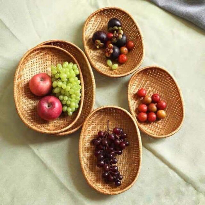 Rổ tre đựng hoa quả combo 1 bộ 5 cái