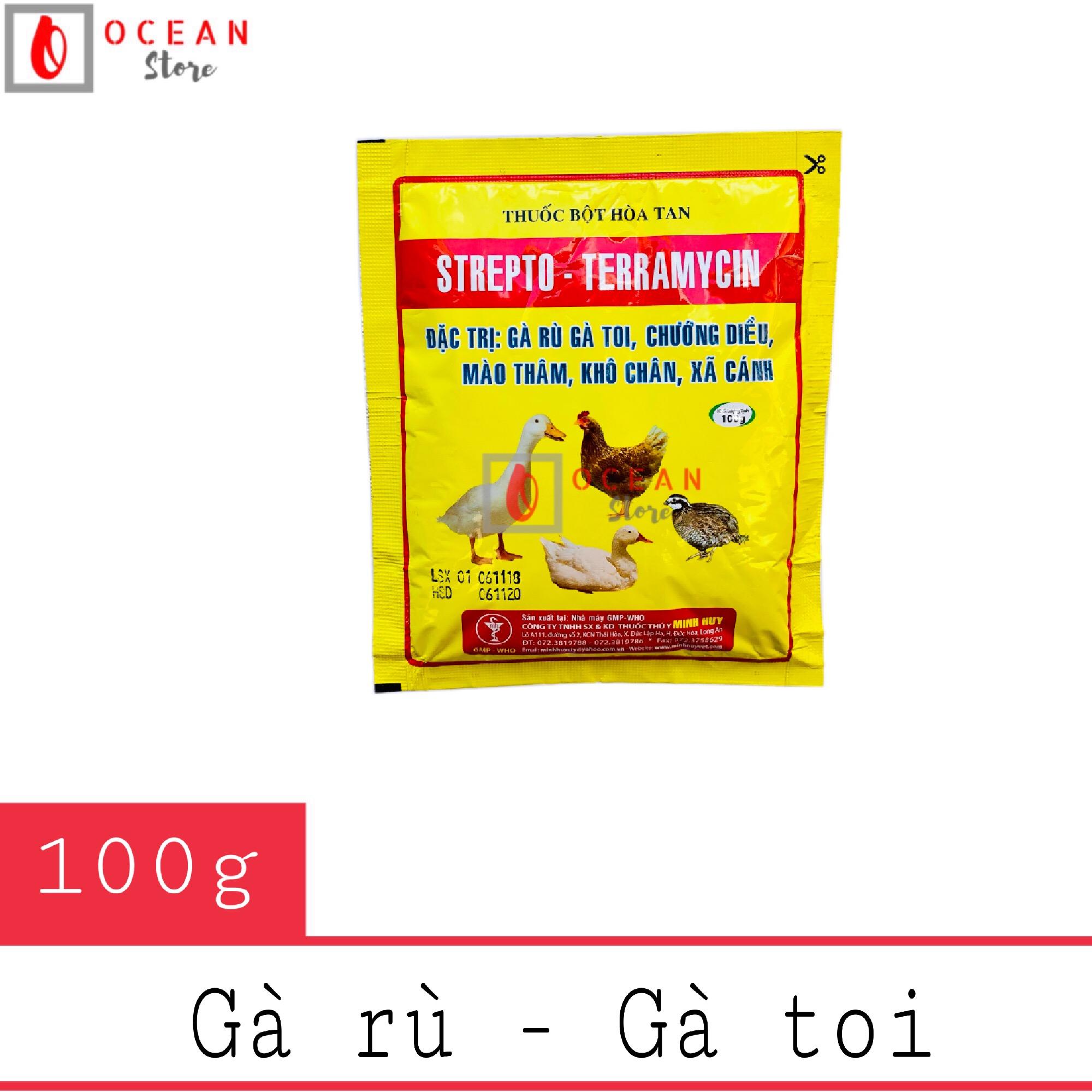 Thuốc đặc trị gà rù, gà toi, xã cánh - thuốc strepto teramycin 100g