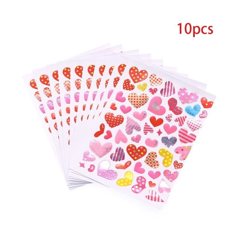 Set 10 tấm sticker, miếng dán hoa lá, mặt cười, tim