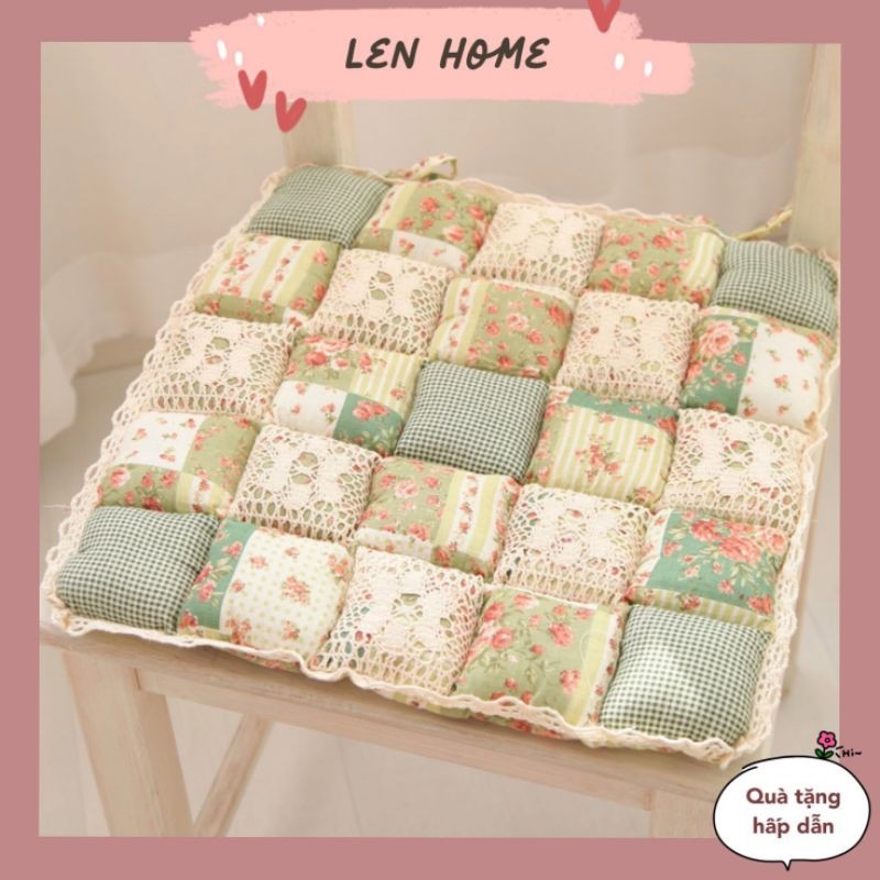NEW x A02/Đệm MỎNG lót ghế hoa nhí retro phối vải ren phòng cách Nhật Decor trang trí nhà bàn học bếp sàn gỗ cotton chần bông