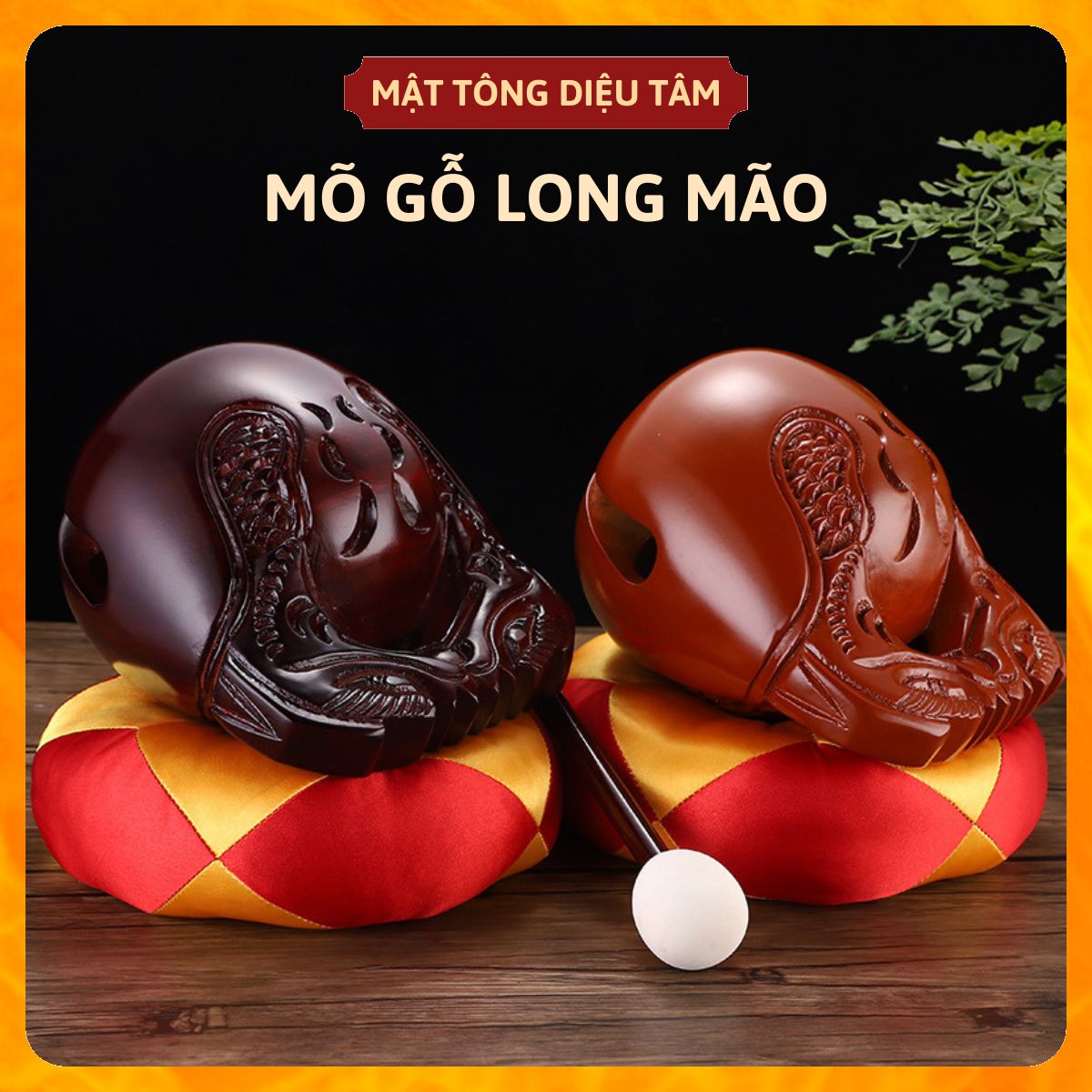 Bộ mõ+dùi+đệm hàng đẹp ĐÀI LOAN gỗ cao cấp,- mõ chùa tụng kinh size 3,5inh đến 10inh