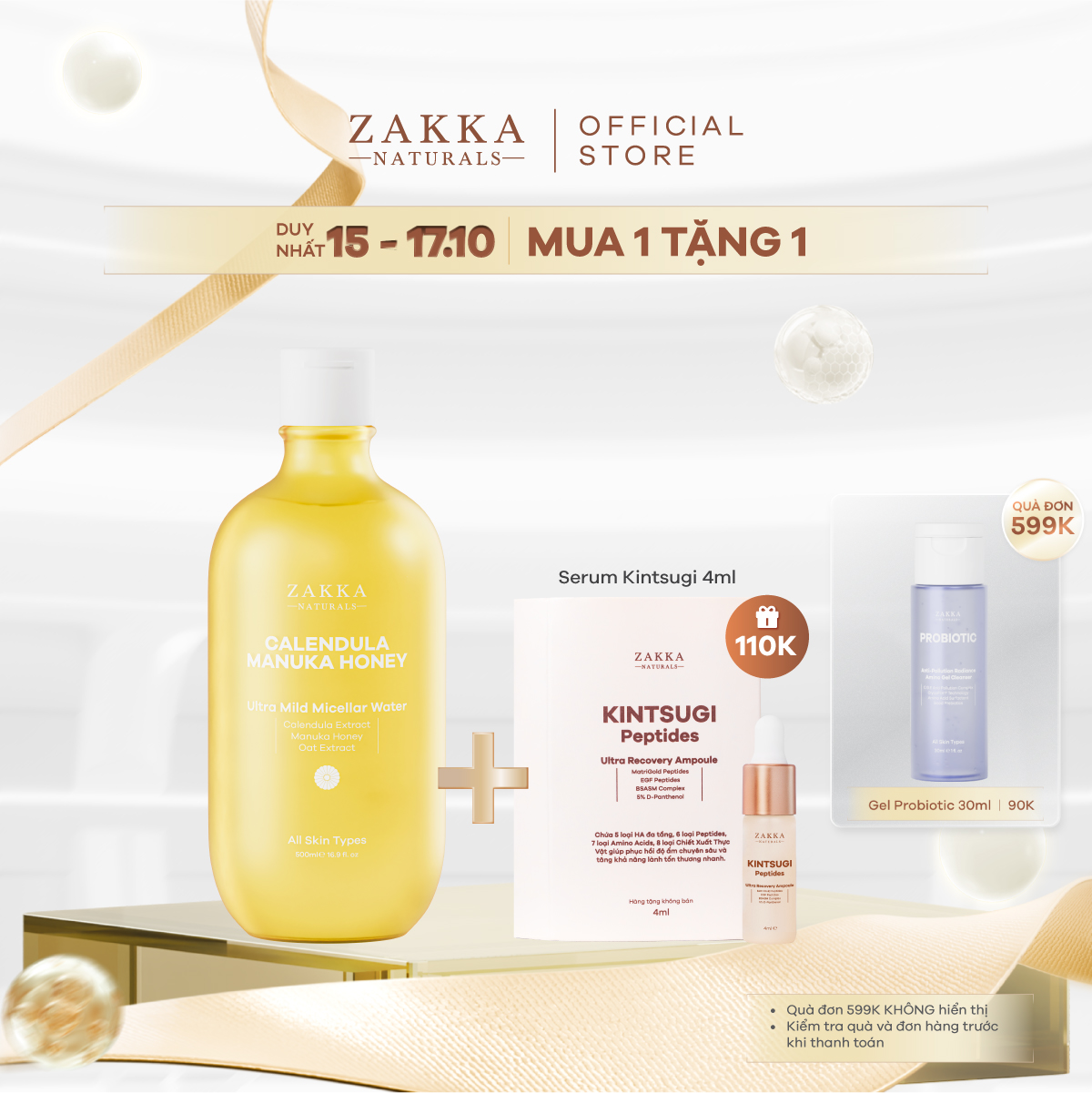 Nước Tẩy Trang Cúc Và Mật Ong Zakka Naturals Nhẹ Dịu Dành Cho Da Nhạy Cảm Calendula & Manuka Honey Ultra Mild Micellar Water 500ml