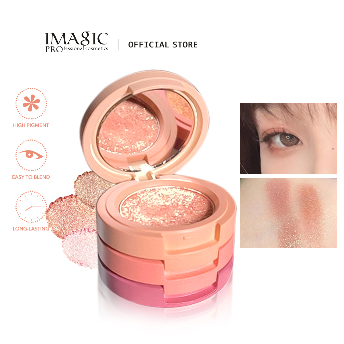 IMAGIC Portable Matte Eyeshadow Palette Glitter Natural Eye Shadow High Pigment Makeup With Mirror 3 Colors