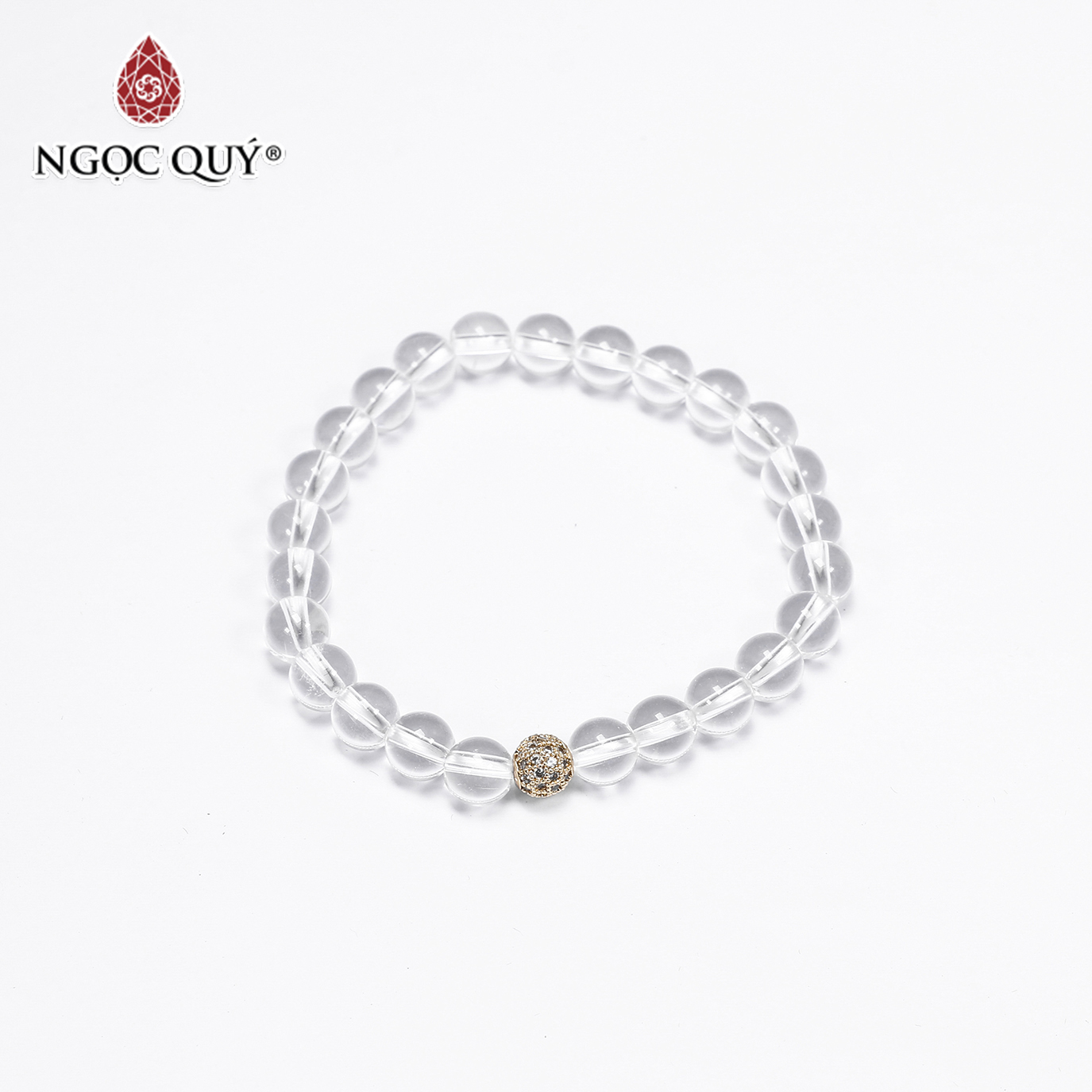 [HCM]Vòng tay đá thạch anh trắng phối charm hợp kim đính đá 6mm mệnh thủy kim - Ngọc Quý Gemstones