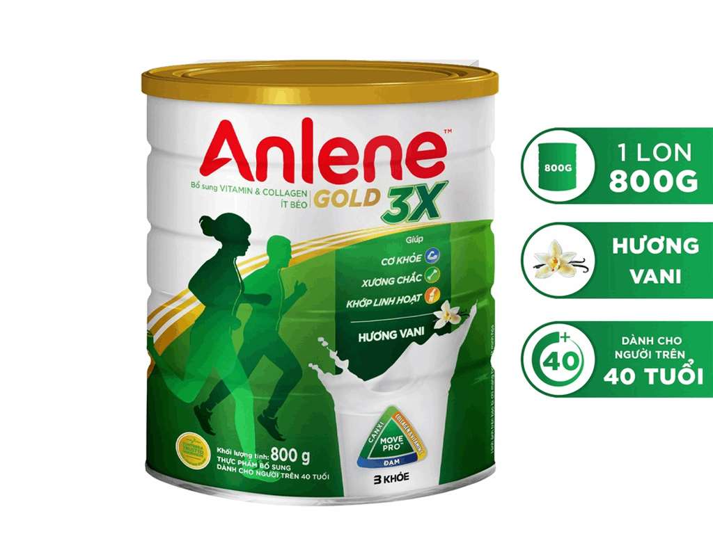 Sữa bột Anlene Gold 3x hương vani. Lon 800g (trên 40 tuổi)