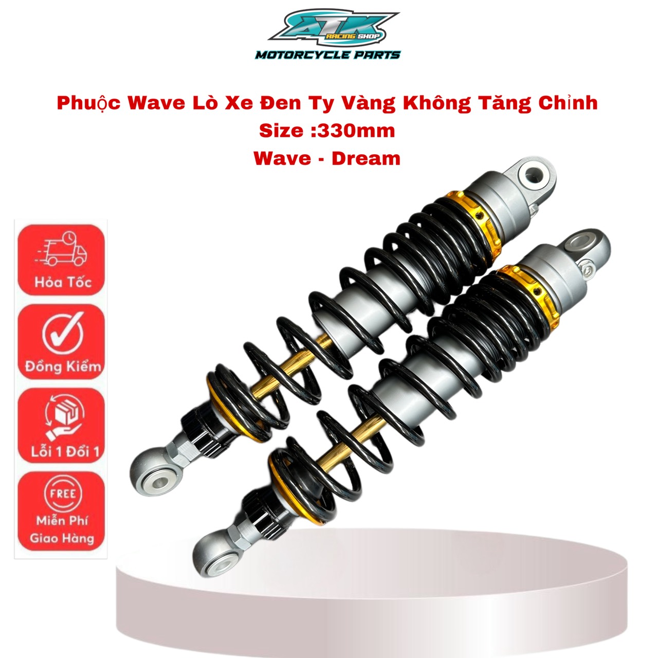 Phuộc sau Wave - Dream các đời Size 330mm đen ty vàng mẫu new 2024