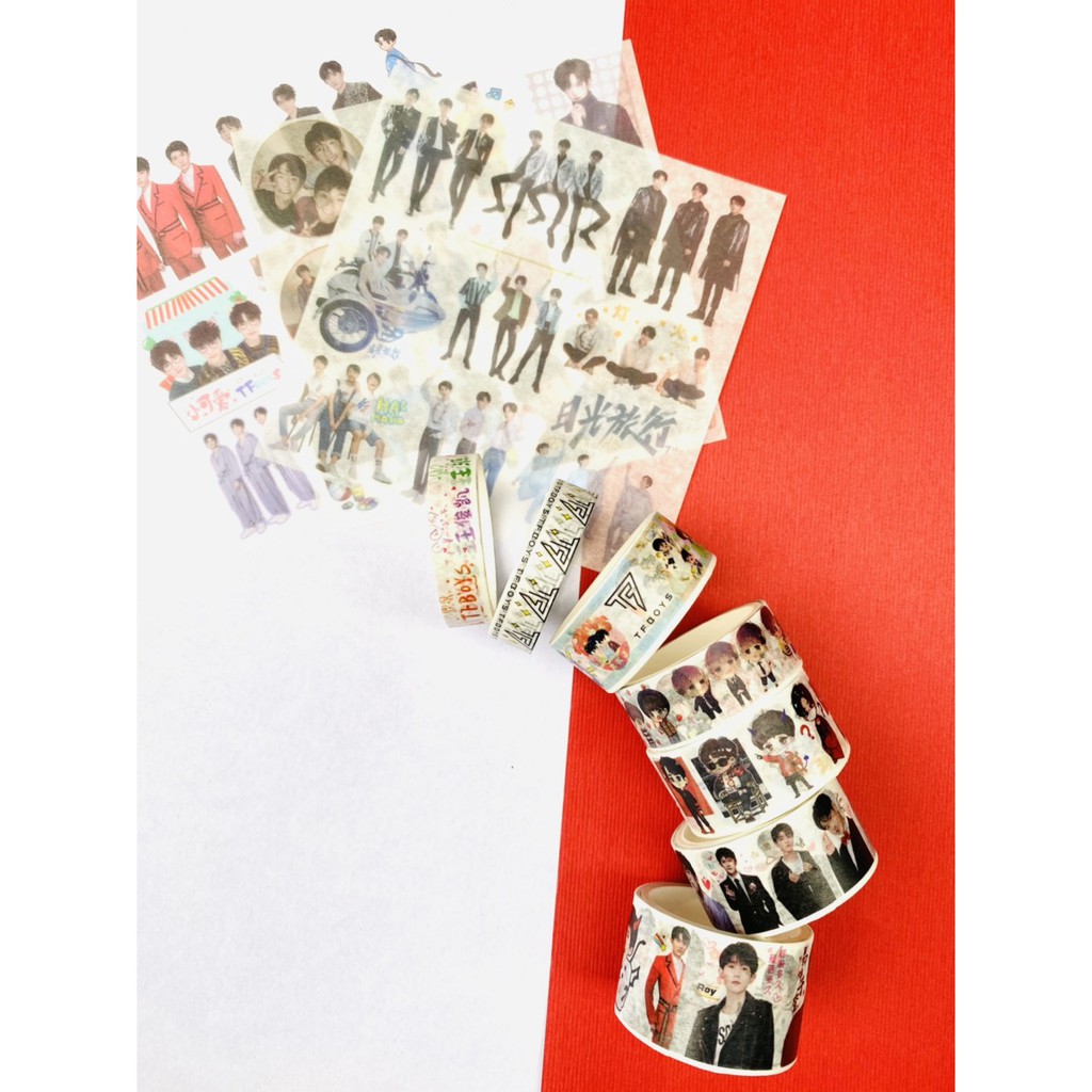 Băng dính Ảnh dán TFBOYS Vương Nguyên Vương Tuấn Khải Dịch Dương Thiên Tỉ washi tape sticker idol hoa ngữ trang trí