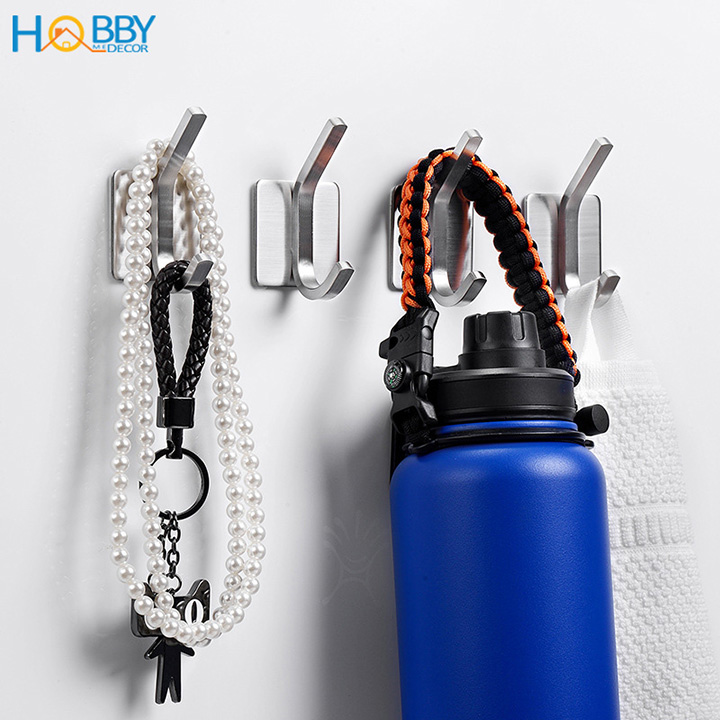 Combo 4 móc treo đồ dán tường chịu lực cao inox 304 loại lớn Hobby Home Decor V137-4 kèm keo dán 2 loại