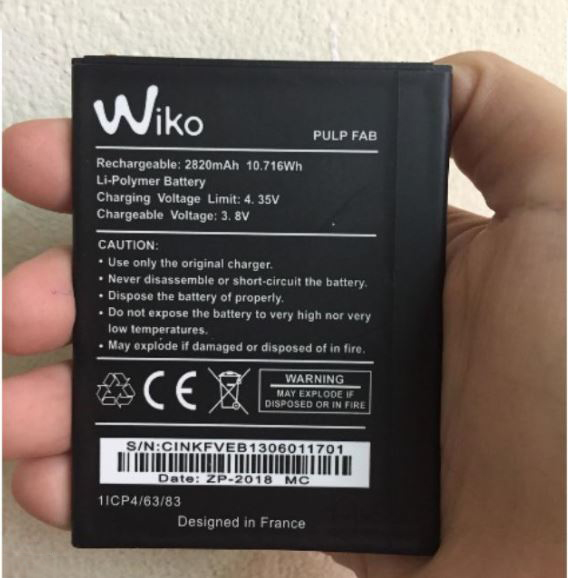 Pin wiko pulp fab / 2820mah