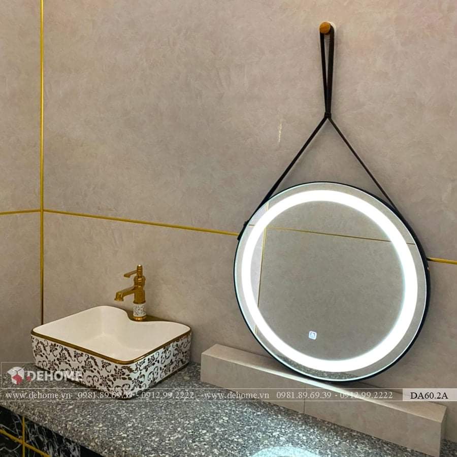 Đường Kính 60cm , Gương Tròn Led, Gương Treo Tường Đèn Led Dây Da Simili -  [FULL PHỤ KIỆN]