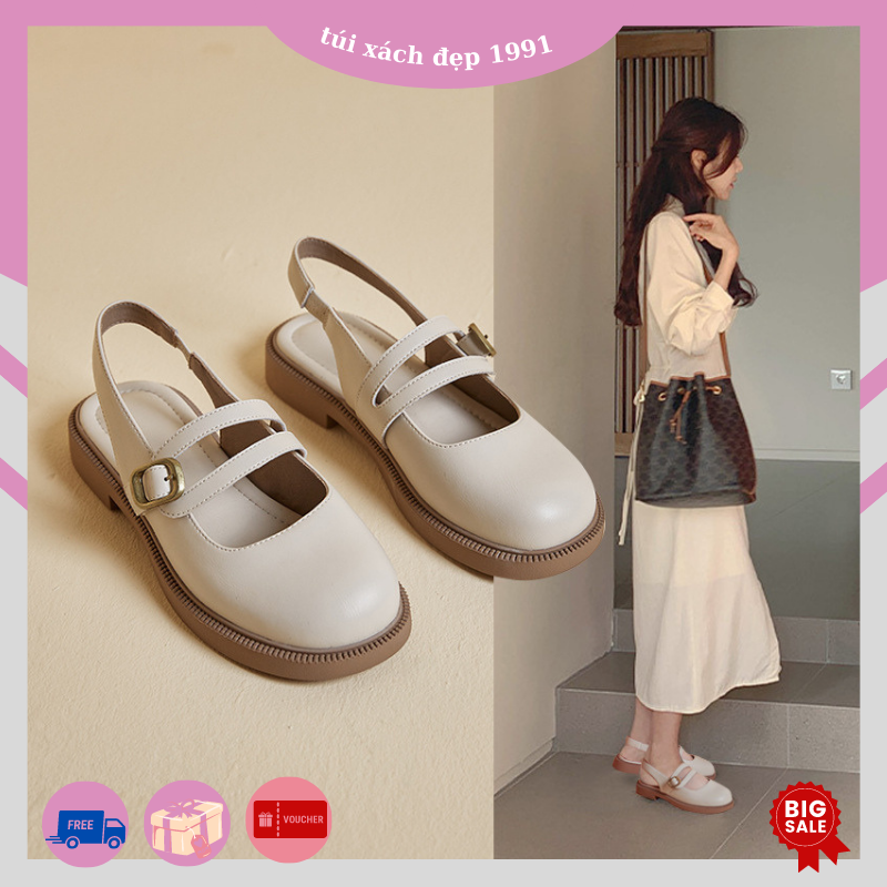 Giày búp bê nữ, Lolita đế cao 3 phân chất đẹp 2 quai chéo rễ thương
