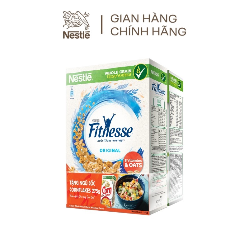 [Tặng 1 hộp Cornflakes 275g] Ngũ cốc ăn sáng Nestlé® FITNESSE Vị nguyên bản 375g/hộp