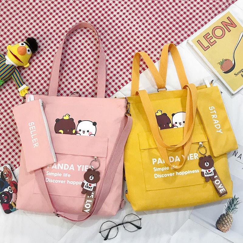 Túi tote vải hình gấu đáng yêu panda yier