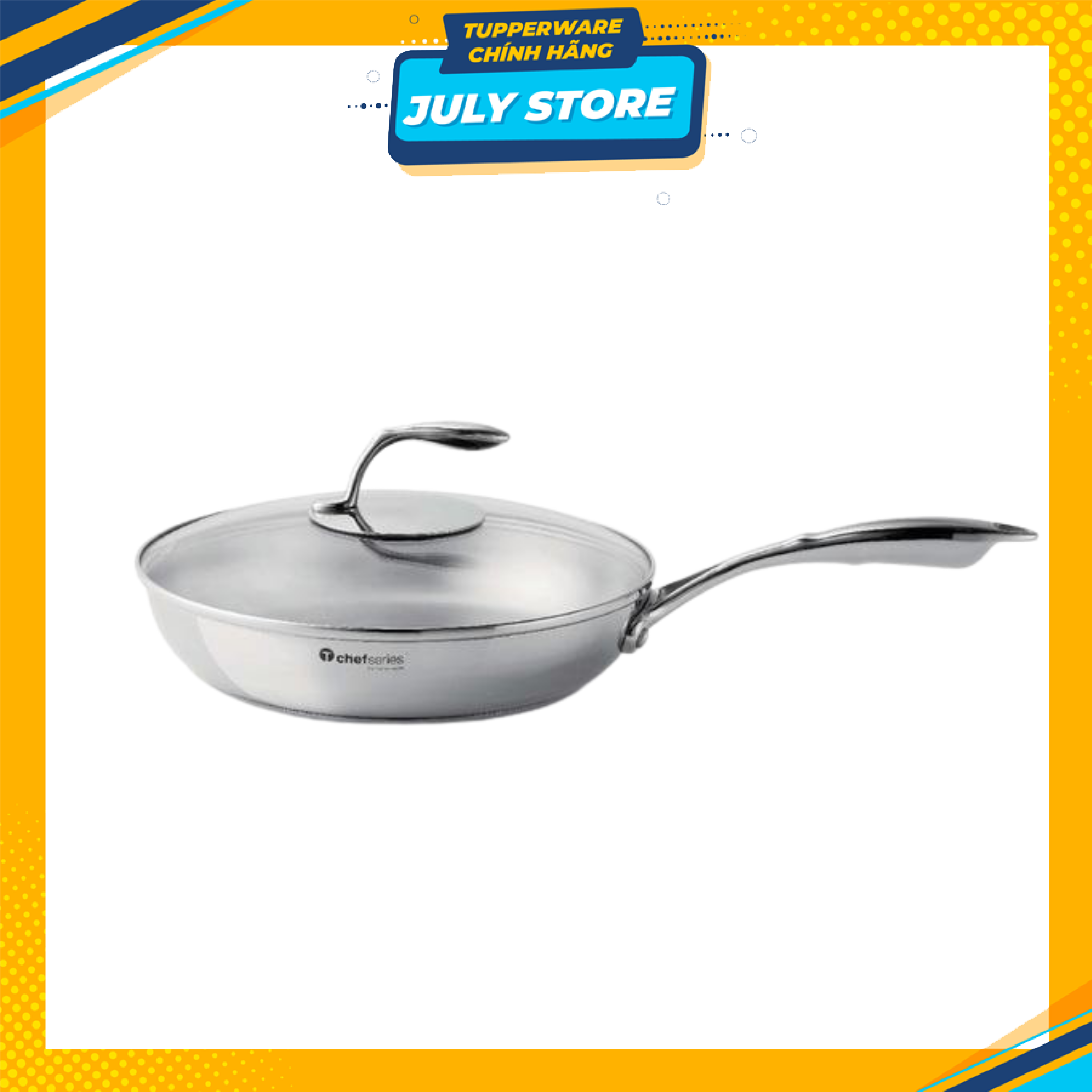 Chảo T Chef Series Frypan 28cm Tupperware chính hãng 24cm và 28cm - thép không gỉ 304 nguyên khối, đáy 5 lớp dày, sử dụng được mọi loại Bếp, thiết kế TChef thông minh chuẩn Châu Âu, bền đẹp