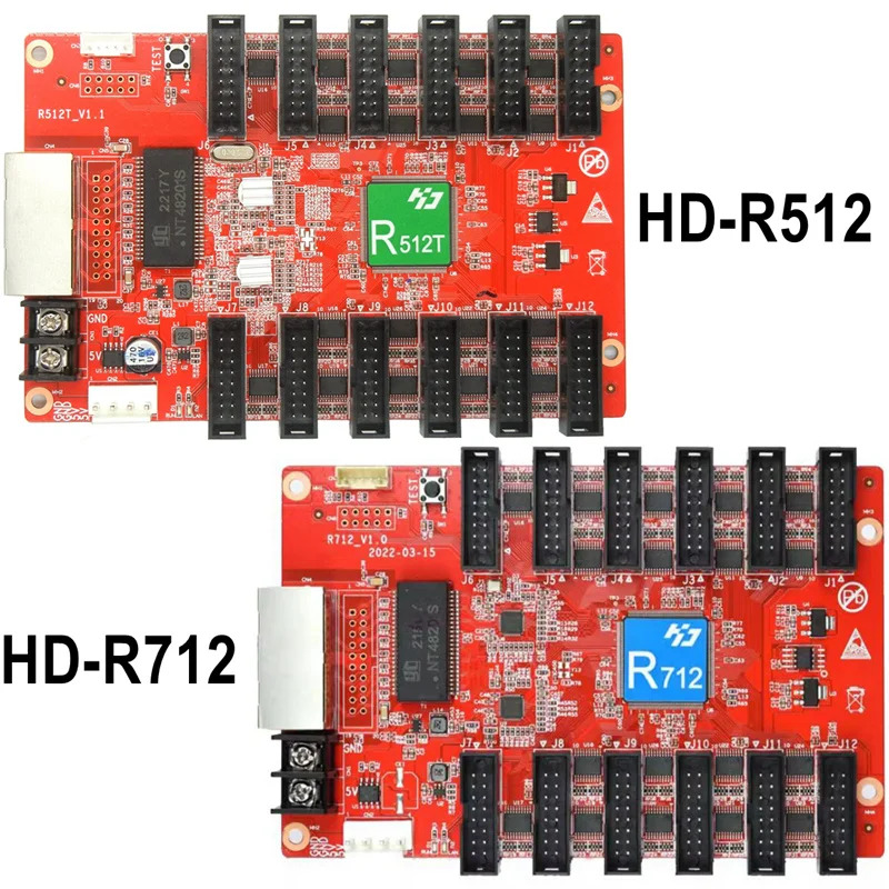 Thẻ nhận LED màu đầy đủ đồng bộ HD-R512 HD-R712 HD-R512T 12xhub75 cổng điều khiển hiển thị video tường TV RGB