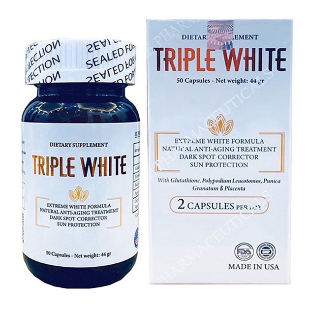 Nướviên uống trắng da triple white - viên uống glutathion 1200mg ,trắng da, mờ nám, giảm thâm
