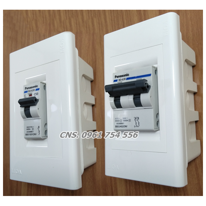 Combom cầu dao - aptomat panasonic 1p - 2p/ 16a - 63a với mặt, đế cầu dao