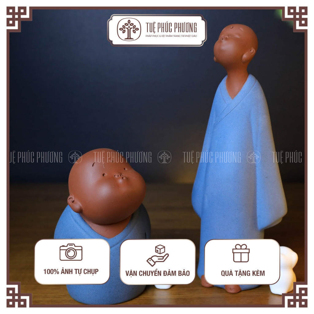 Tượng chú tiểu béo gầy ngộ nghĩnh - Gốm tử sa cao cấp