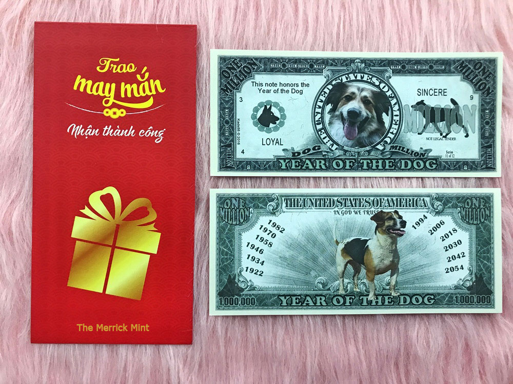 Tờ tiền siêu khủng 1 triệu đô lưu niệm hình con chó , quà tặng phong thủy, dùng để sưu tầm , quà tặng lì xì cho người tuổi Tuất