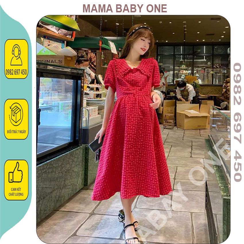 Váy bầu kẻ công sở xinh xắn- váy bầu mùa hè đẹp sang kết hợp sau sinh có cúc thật